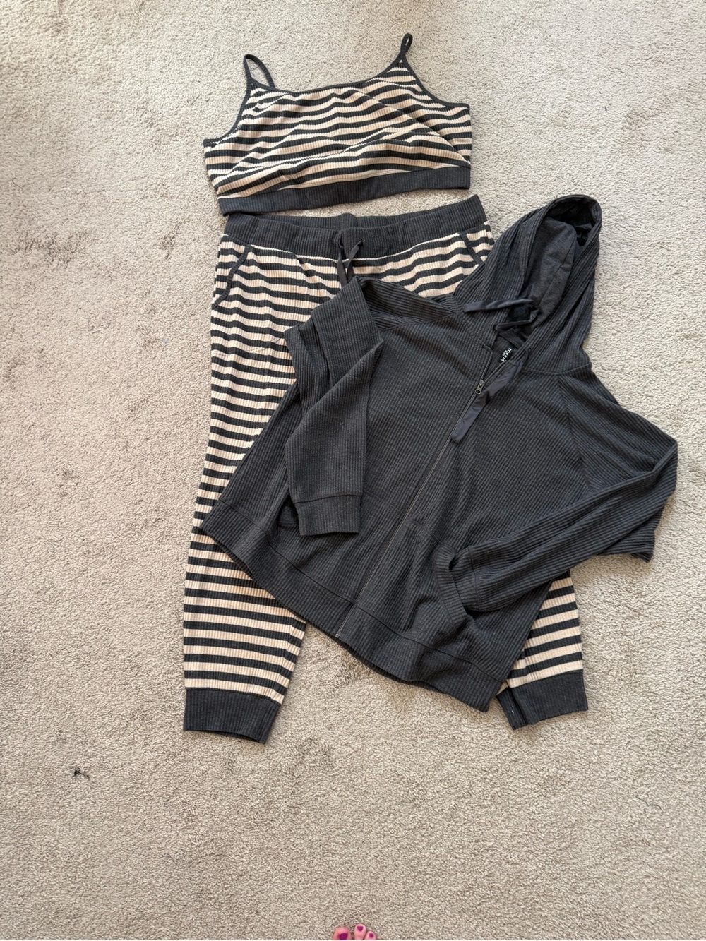 Striped Crop Tank + Joggers + Zip Hoodie Loungwear